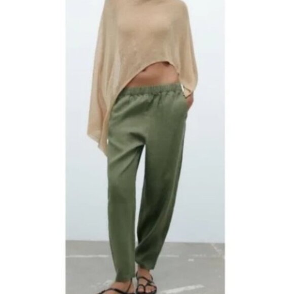 Zara Pants - Zara 100% Linen Pull On Trouser Relaxed Pants. Size L